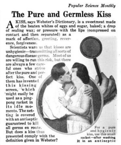 פטנט לסינון נשיקות. מתוך המגזין Popular Science שיצא ב-3 בפברואר 1920