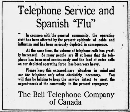 הנחיות למניעת שימוש בטלפון (The Ottawa Citizen, אוקטובר 1918)