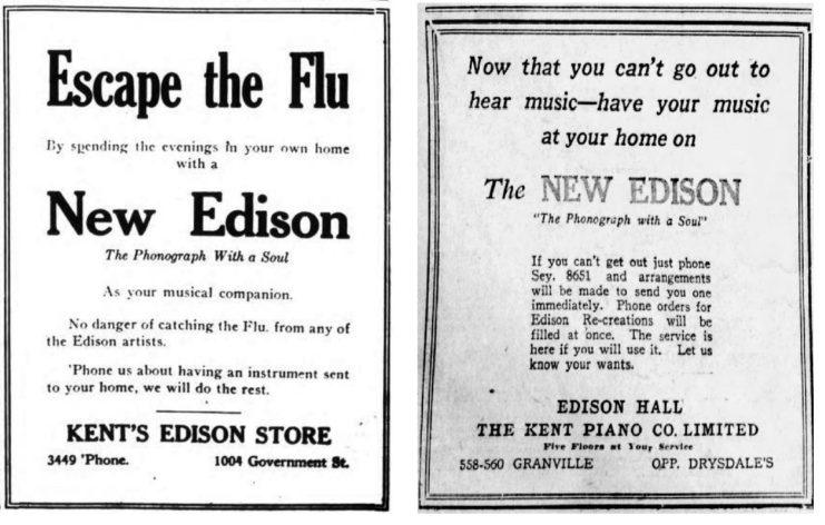 פרסומות לפונוגרף של חברת אדיסון (The Provice, אוקטובר 1918)