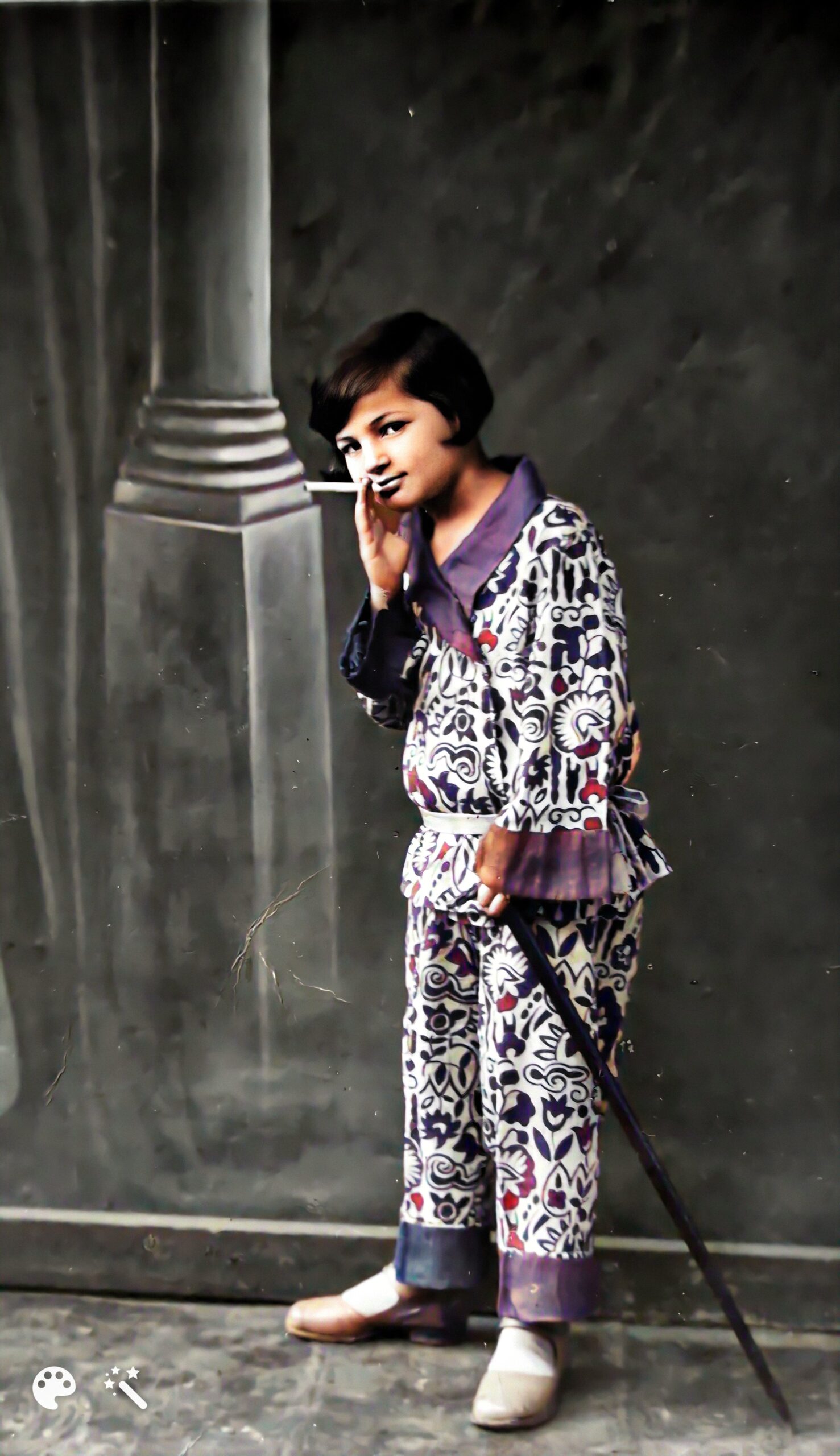 הילדה רחל פולברמכר מפריז בביקורה בפולין 1929. התמונה שופרה ונצבעה על ידי MyHeritage