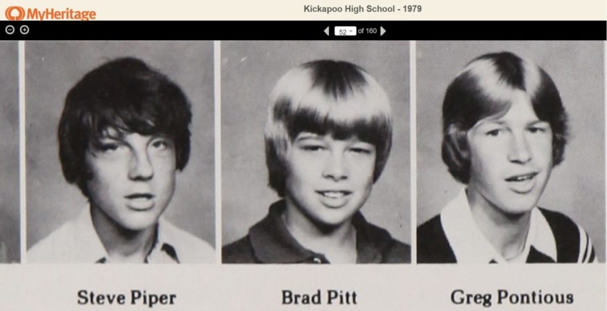 במרכז התמונה, השחקן בראד פיט. מתוך ספר המחזור של תיכון Kickapoo, שנת 1979. MyHeritage U.S. Yearbooks, 1890-1979 Collection